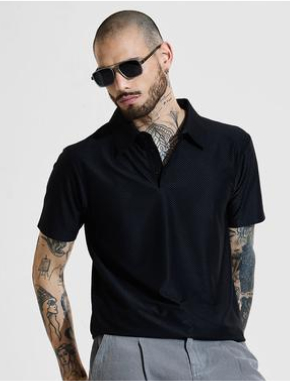 Men's Buff Beige Black Seamless Solid Polo T-Shirt