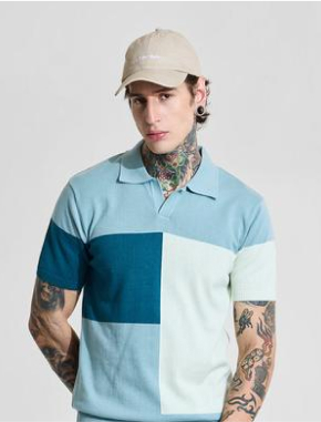 Men's Buff Beige Lozenge Oversized Polo T-Shirt